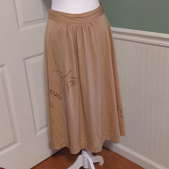 VINTAGE 27 waist St. Simon tan skirt fall leaf plant design subtle pockets small - Picture 1 of 9